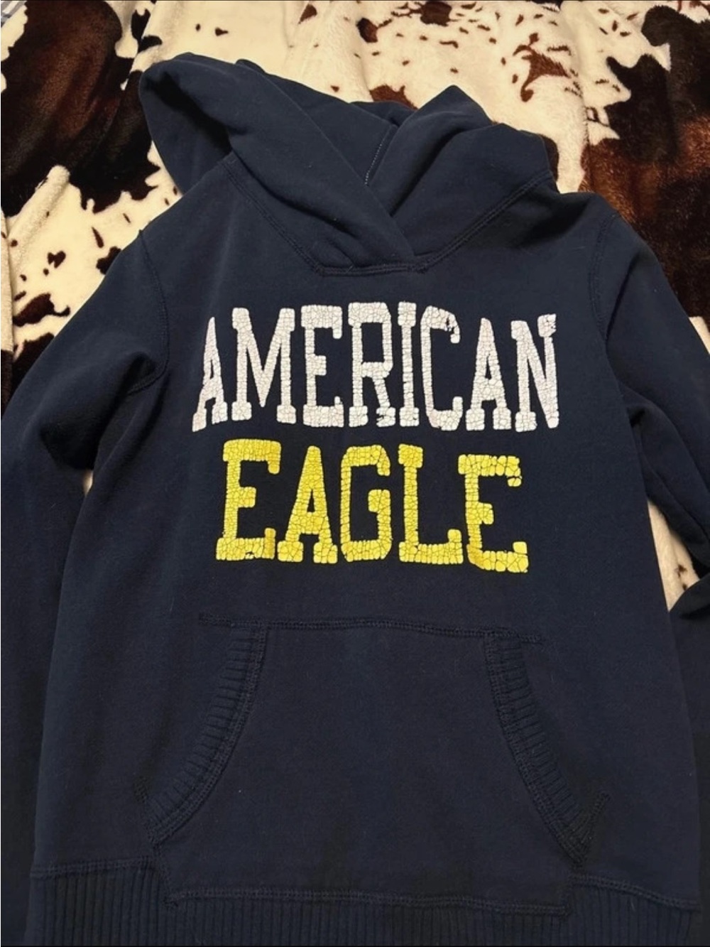 2009 American Eagle Outfitters Navy Hoodie with White & Yellow Logo
